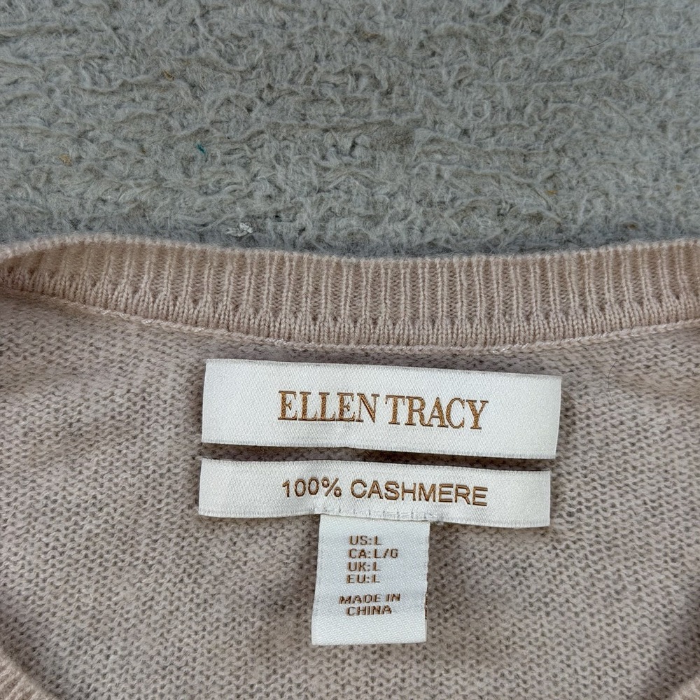 Ellen Tracy Sweater Womens Large (Fits Medium) Pink 100% Cashmere Crewneck Soft - Picture 2 of 8